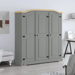 vidaXL Wardrobe Mexican Style Pinewood 3 Doors Grey