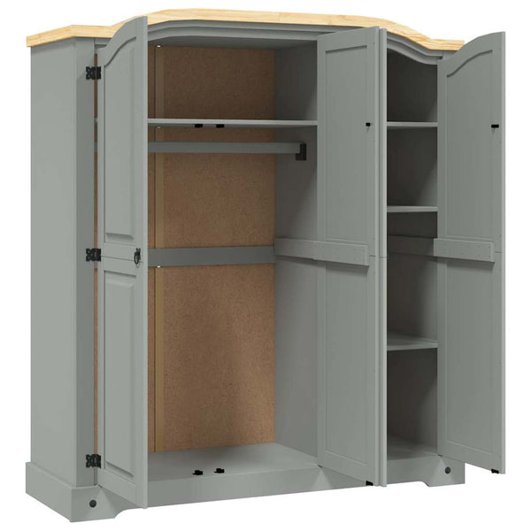 vidaXL Wardrobe Mexican Style Pinewood 3 Doors Grey
