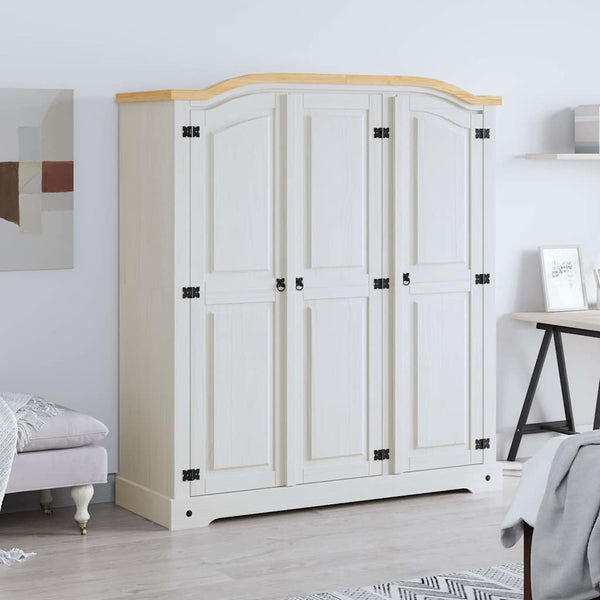 vidaXL Wardrobe Mexican Corona Style Pinewood 3 Doors White