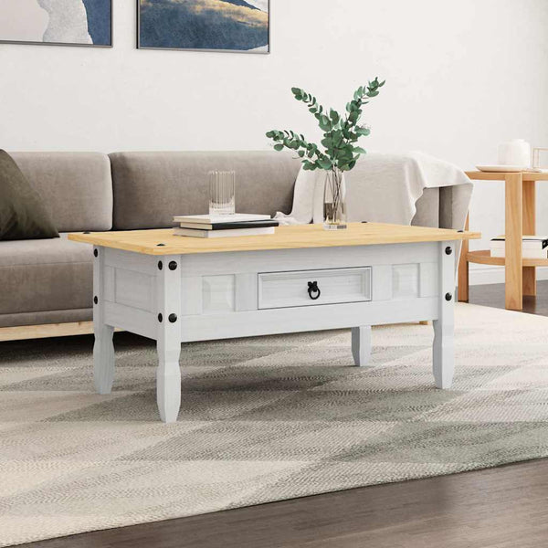 vidaXL Coffee Table Mexico Style Pine Wood White 100x55x44 cm