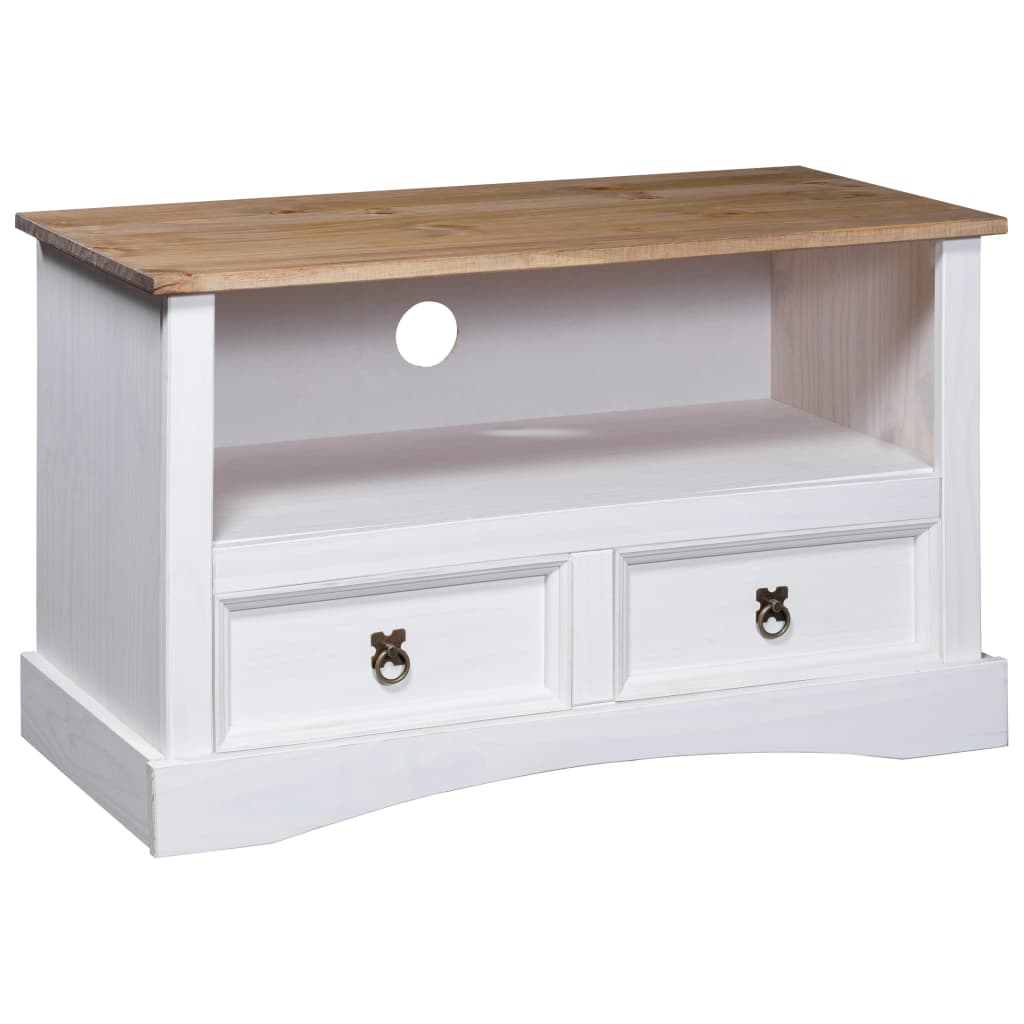 vidaXL TV Cabinet Mexican Corona Style Pine Wood White 91x43x56 cm