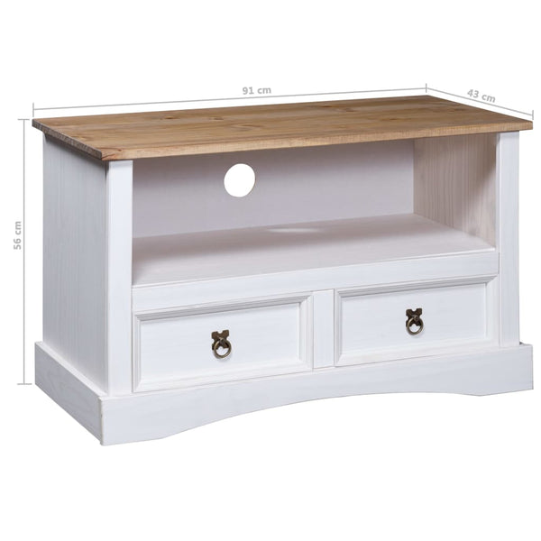 vidaXL TV Cabinet Mexican Corona Style Pine Wood White 91x43x56 cm
