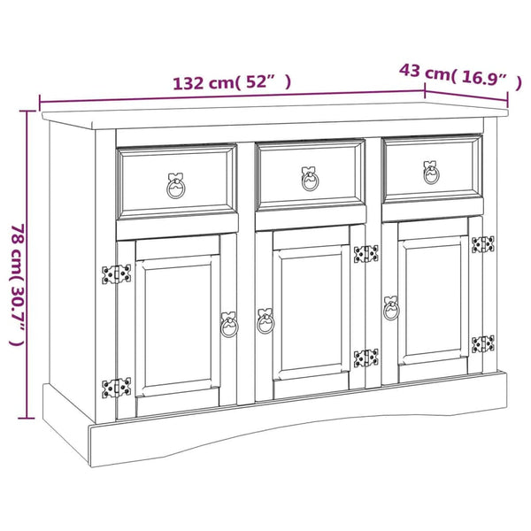 vidaXL Mexican-Style Sideboard Pine Wood White 132x43x78 cm
