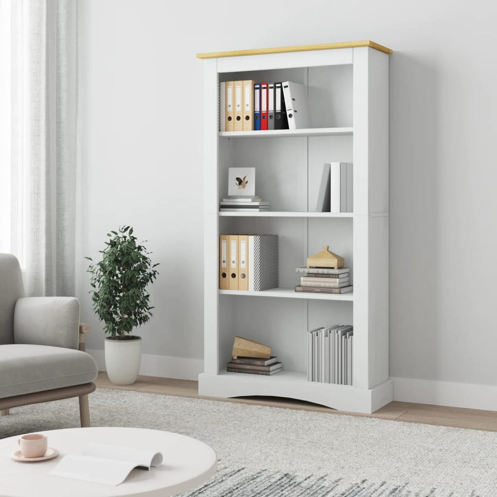 vidaXL Bookcase 4 Shelves Mexico Style Solid Pine White 80x29x150cm