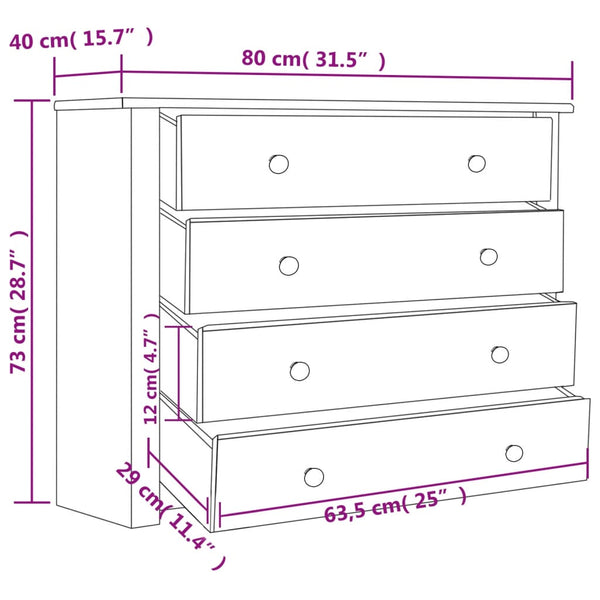 vidaXL Side Cabinet White 80x40x73 cm Panama Pine