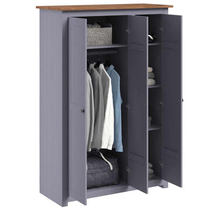 vidaXL Wardrobe 3-Door Grey 118×50×171.5 cm Pine Panama Series
