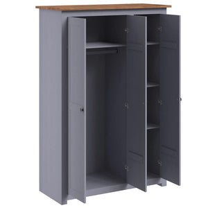 vidaXL Wardrobe 3-Door Grey 118×50×171.5 cm Pine Panama Series