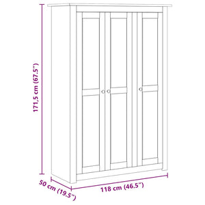 vidaXL Wardrobe 3-Door Grey 118×50×171.5 cm Pine Panama Series