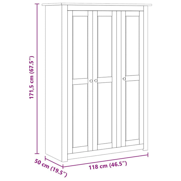 vidaXL Wardrobe 3-Door Grey 118×50×171.5 cm Pine Panama Series