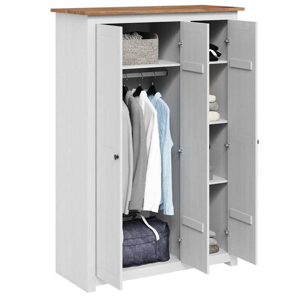 vidaXL Wardrobe 3-Door White 118x50x171.5 cm Pine Panama Series