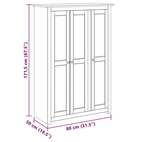 vidaXL Wardrobe 3-Door White 118x50x171.5 cm Pine Panama Series