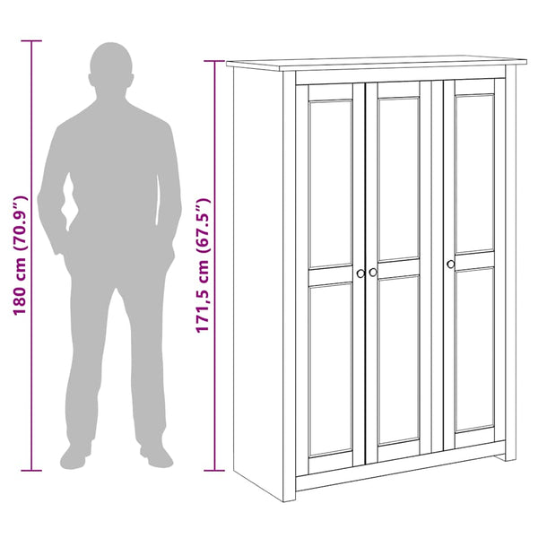 vidaXL Wardrobe 3-Door White 118x50x171.5 cm Pine Panama Series