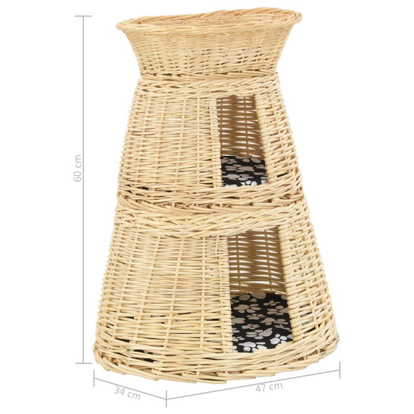 vidaXL 3-Piece Cat Basket Set with Cushions 47 x 34 x 60 cm Natural Willow