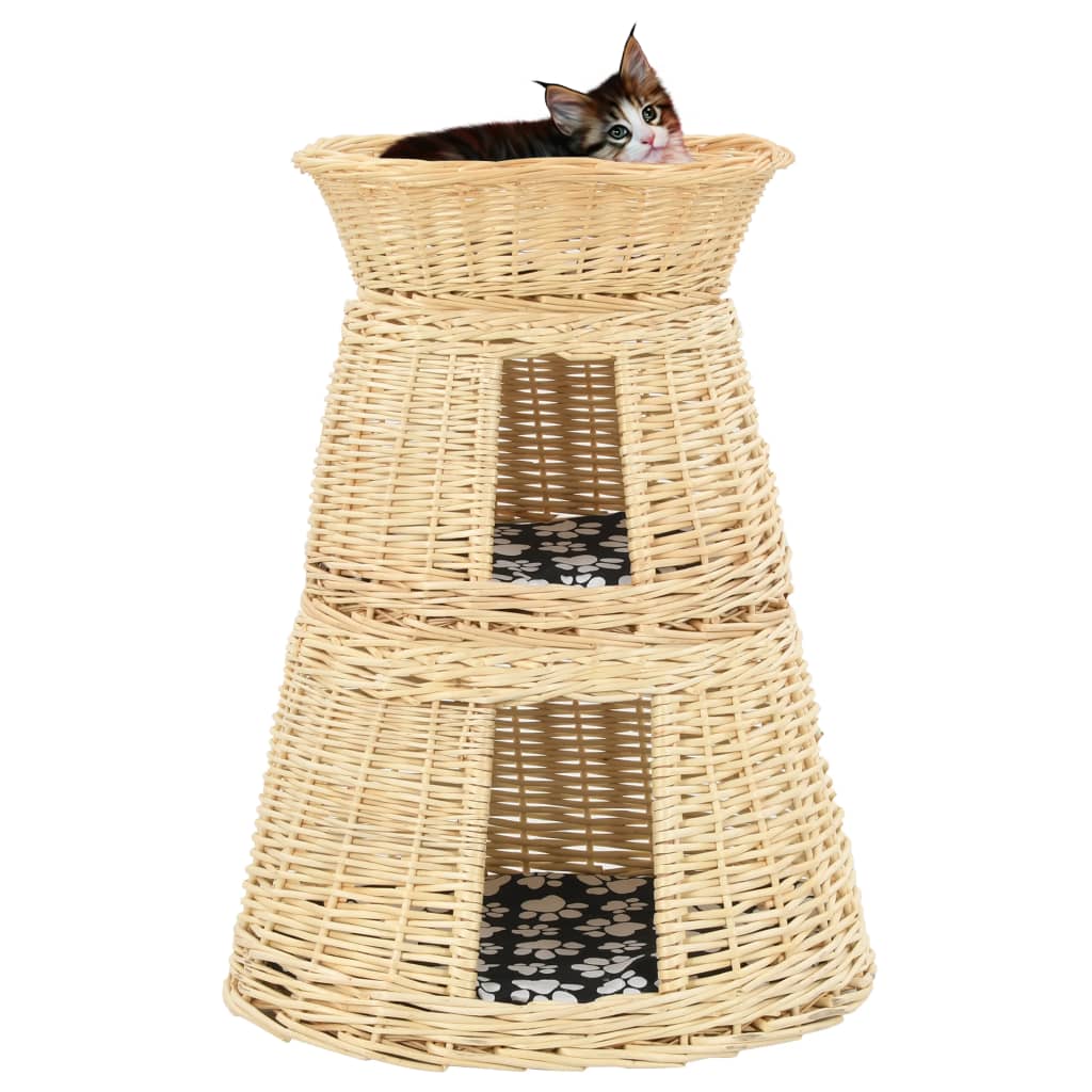 vidaXL 3-Piece Cat Basket Set with Cushions 47 x 34 x 60 cm Natural Willow