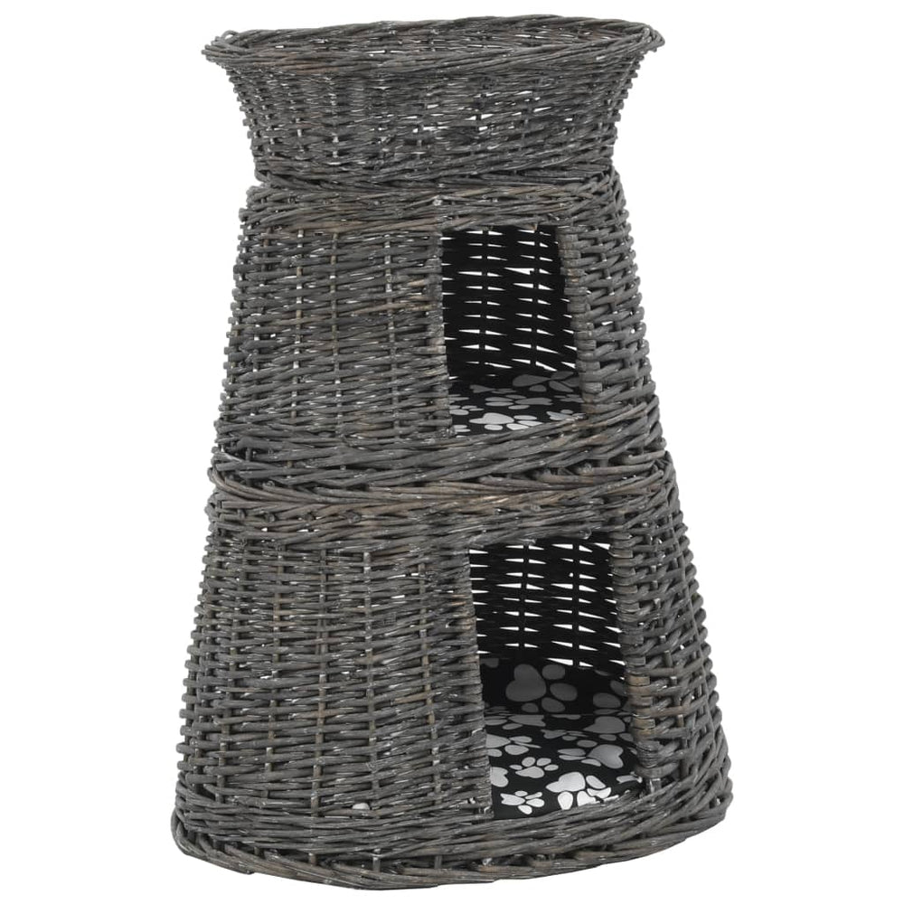 vidaXL 3-Piece Cat Basket Set with Cushions Grey 47x34x60 cm Natural Willow