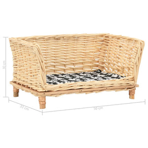 vidaXL Dog Basket with Cushion 50x33x30 cm Natural Willow