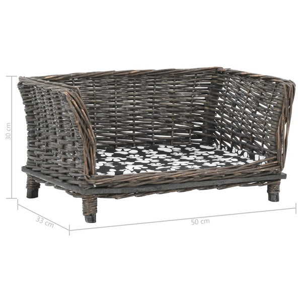 vidaXL Dog Basket with Cushion Grey 50x33x30 cm Natural Willow