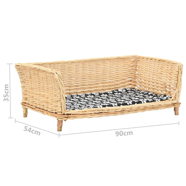 vidaXL Dog Basket with Cushion 90x54x35 cm Natural Willow