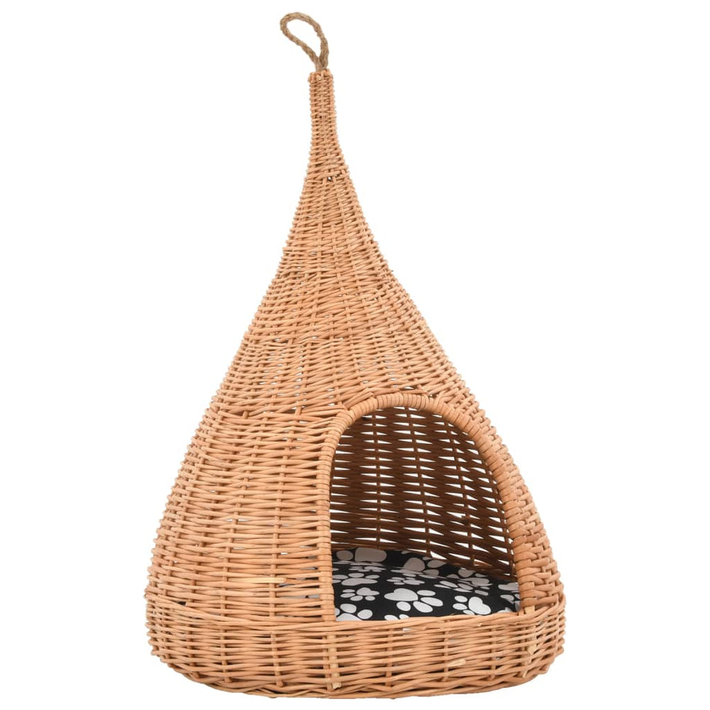 vidaXL Cat House with Cushion 40x60 cm Natural Willow Tipi