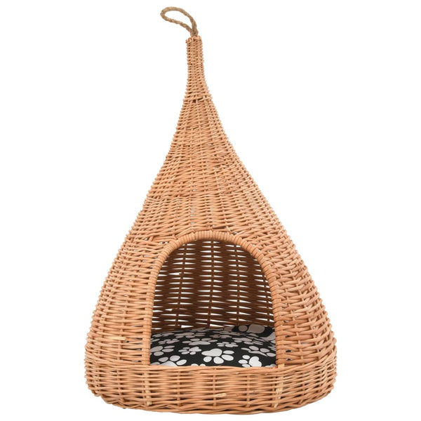 vidaXL Cat House with Cushion 40x60 cm Natural Willow Tipi