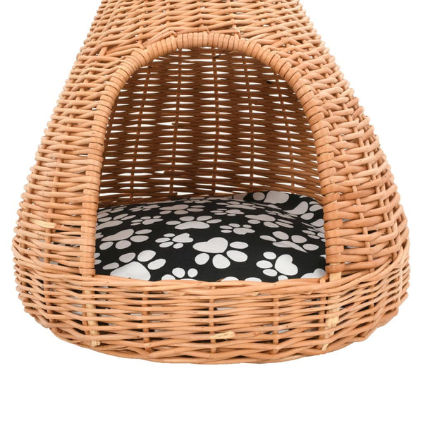 vidaXL Cat House with Cushion 40x60 cm Natural Willow Tipi