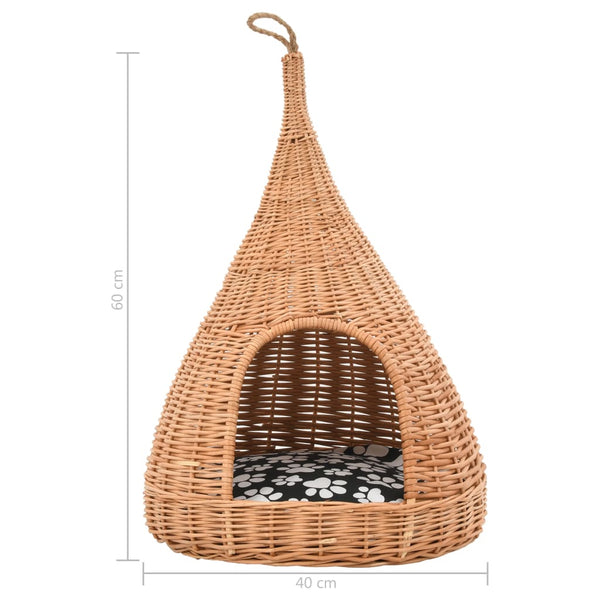 vidaXL Cat House with Cushion 40x60 cm Natural Willow Tipi