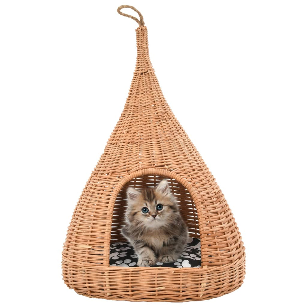 vidaXL Cat House with Cushion 40x60 cm Natural Willow Tipi