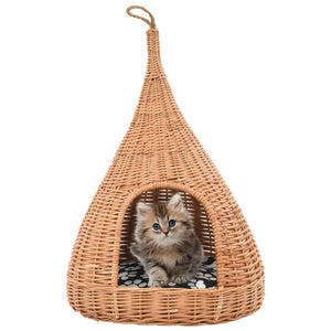 vidaXL Cat House with Cushion 40x60 cm Natural Willow Tipi