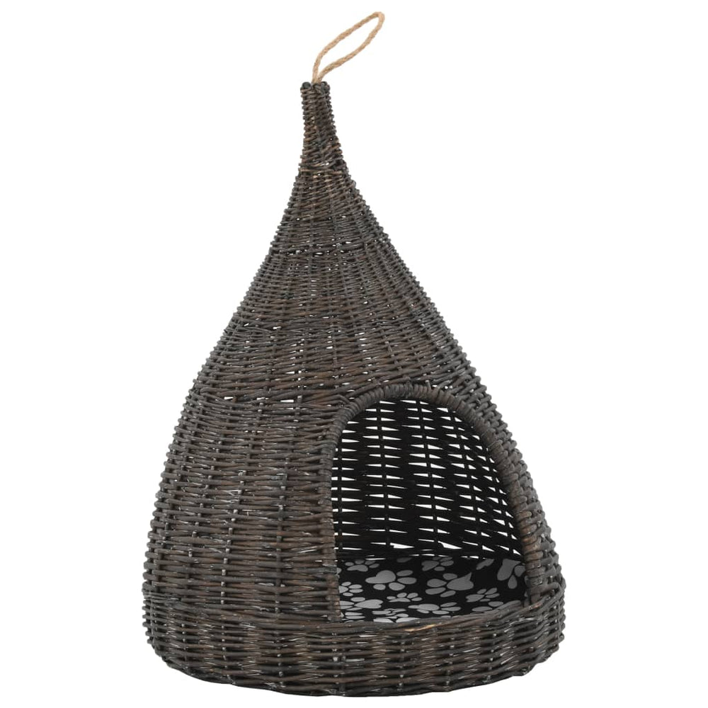 vidaXL Cat House with Cushion Grey 40x60 cm Natural Willow Teepee