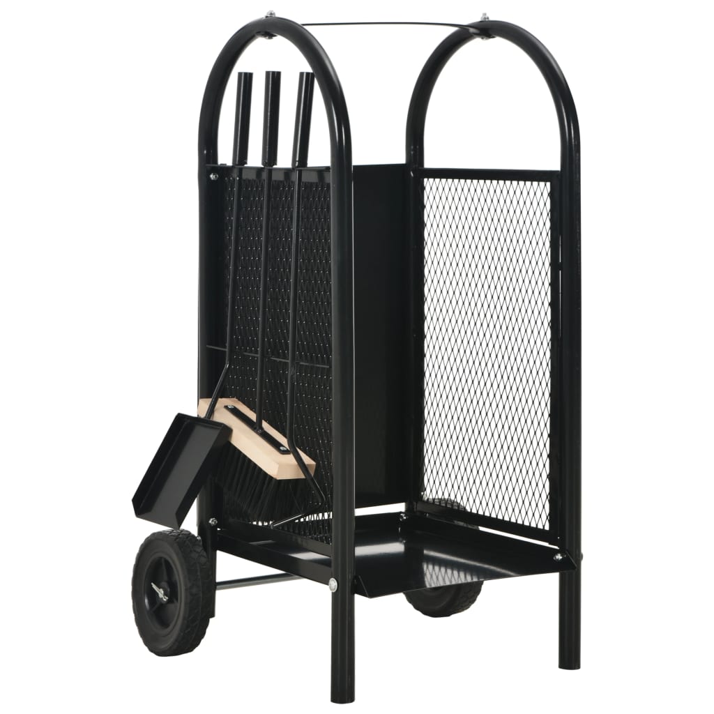 vidaXL Firewood Cart Black 30 x 35 x 81 cm Steel