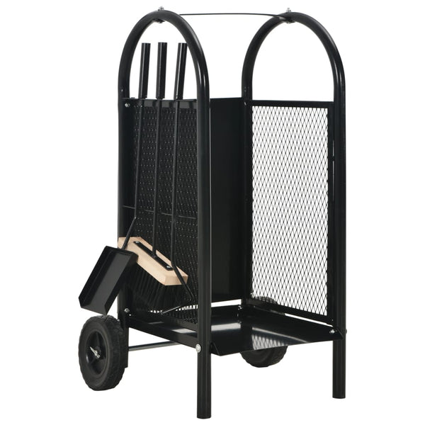vidaXL Firewood Cart Black 30 x 35 x 81 cm Steel