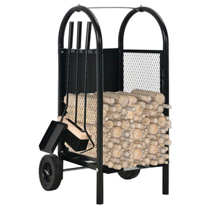 vidaXL Firewood Cart Black 30 x 35 x 81 cm Steel