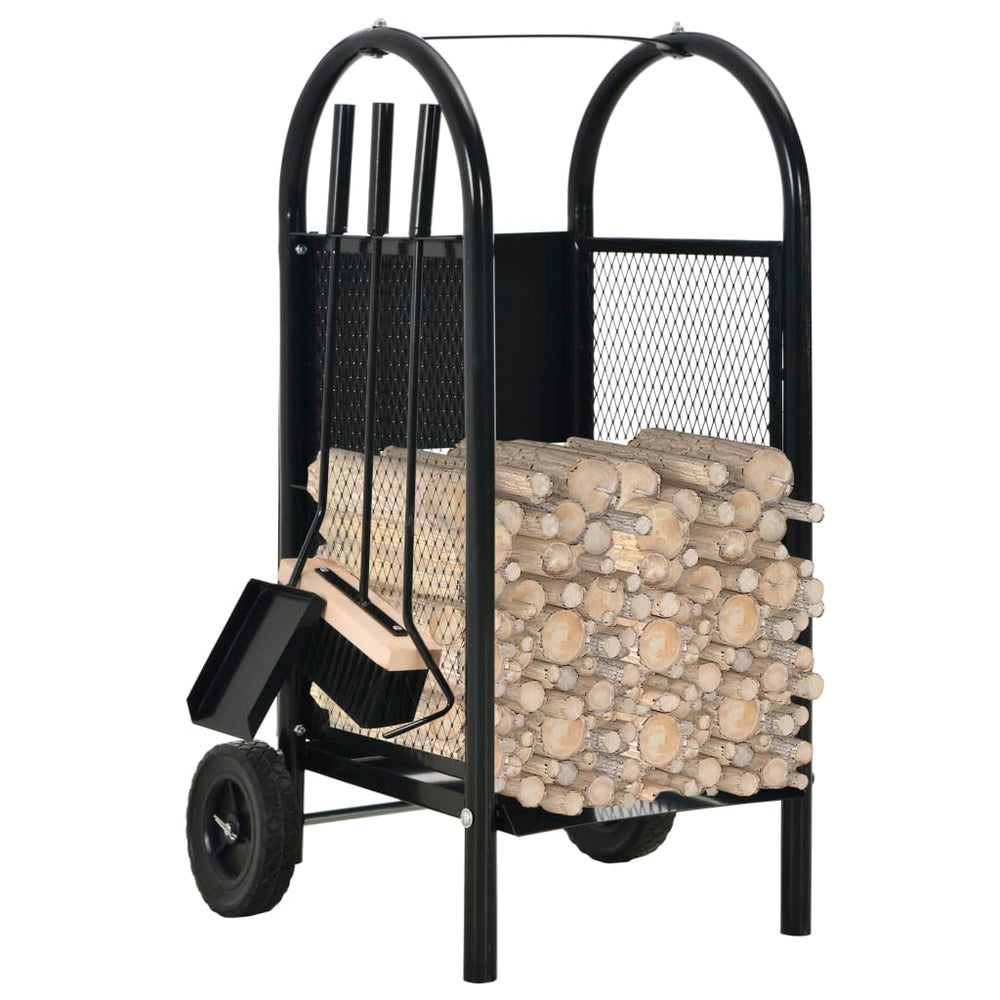 vidaXL Firewood Cart Black 30 x 35 x 81 cm Steel