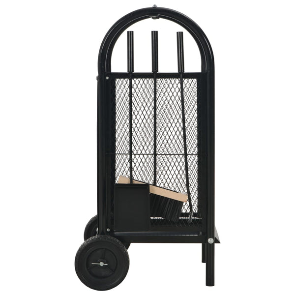 vidaXL Firewood Cart Black 30 x 35 x 81 cm Steel