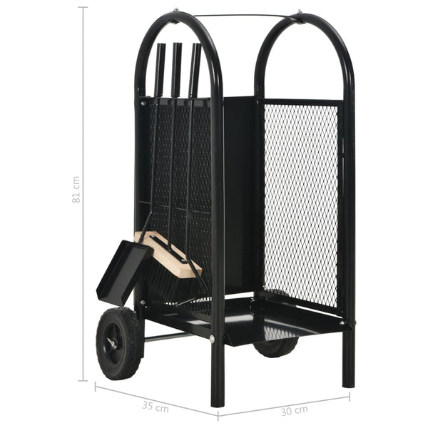 vidaXL Firewood Cart Black 30 x 35 x 81 cm Steel
