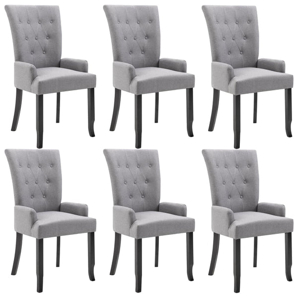 vidaXL Dining Chairs with Armrests 6 pcs Light Gray Fabric