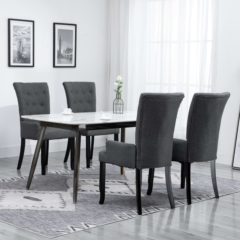 vidaXL Dining Chairs with Armrests 4 pcs. Dark Grey Fabric