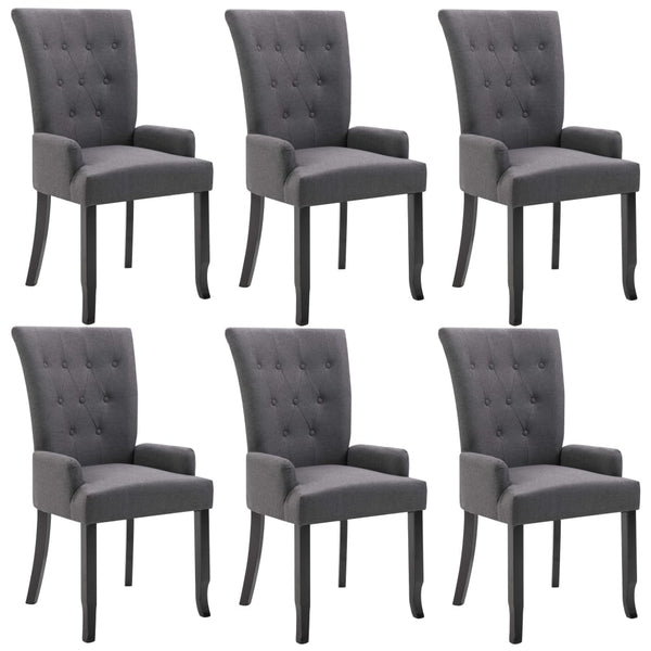 vidaXL Dining Chairs with Armrests 6 pcs Dark Grey Fabric