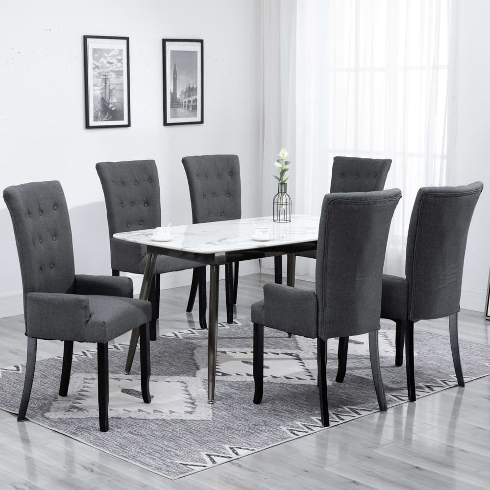 vidaXL Dining Chairs with Armrests 6 pcs Dark Grey Fabric