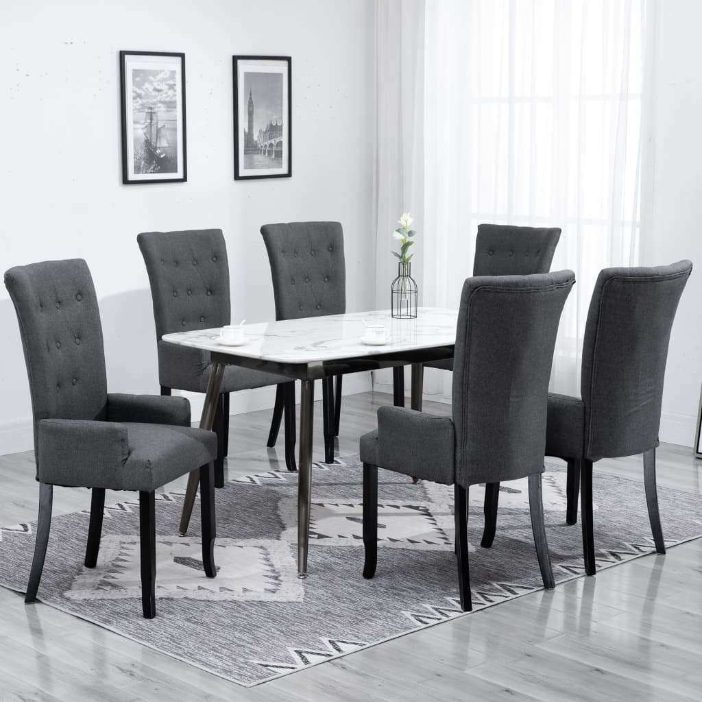 vidaXL Dining Chairs with Armrests 6 pcs Dark Grey Fabric