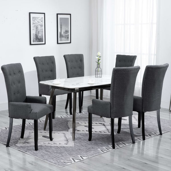 vidaXL Dining Chairs with Armrests 6 pcs Dark Grey Fabric