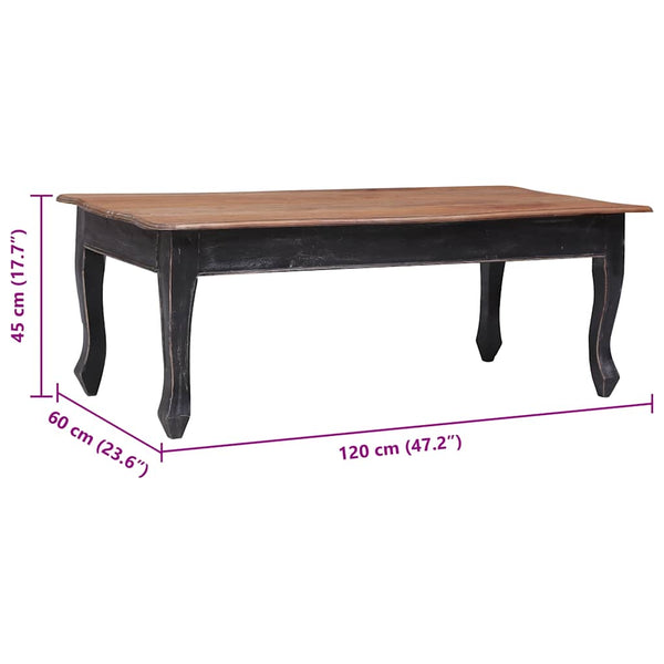 vidaXL Coffee Table Black 120 x 60 x 45 cm Solid Mahogany Wood