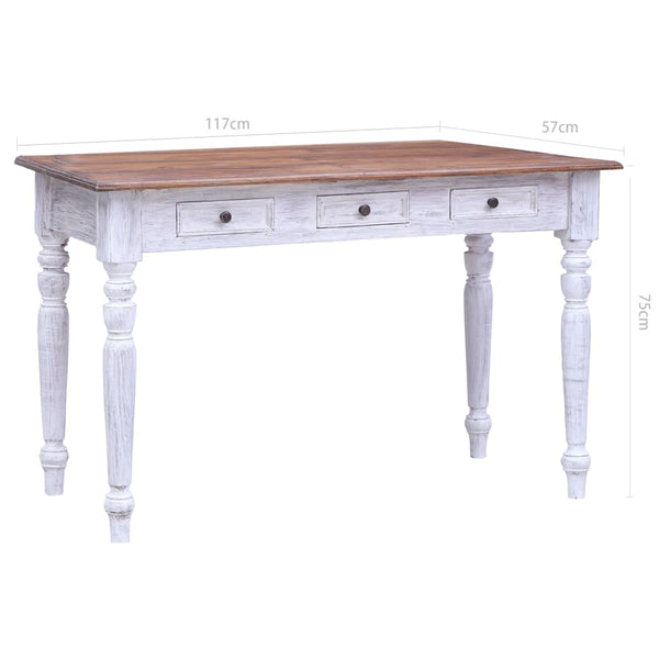 vidaXL Desk with Drawers White 117x57x75 cm Solid Reclaimed Wood