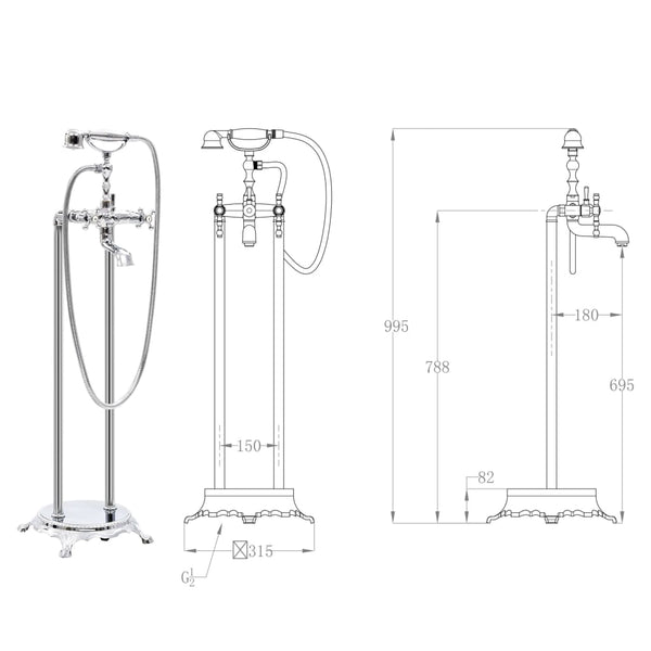 vidaXL Freestanding Bathtub Faucet Stainless Steel 99.5 cm Silver