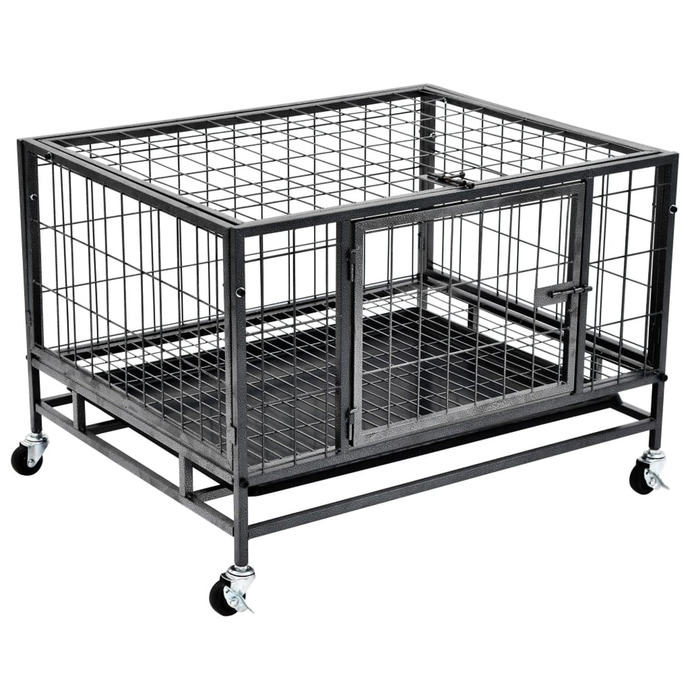 vidaXL Heavy-Duty Dog Crate with Wheels Steel 82x66x56 cm