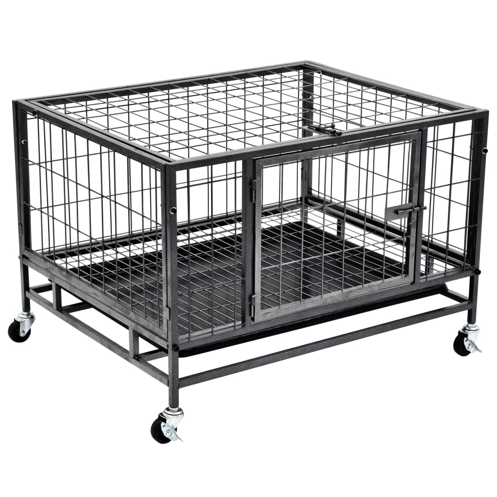 vidaXL Heavy-Duty Dog Crate with Wheels Steel 82x66x56 cm