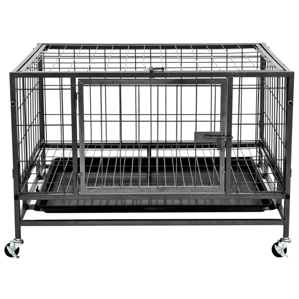 vidaXL Heavy-Duty Dog Crate with Wheels Steel 82x66x56 cm