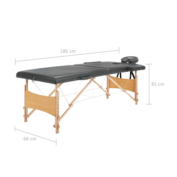 vidaXL 2-Zone Wooden Massage Table Anthracite 186x68 cm