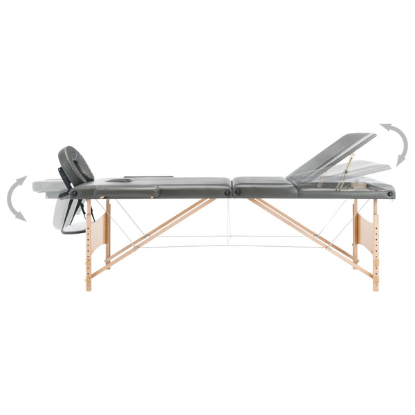 vidaXL 3-Zone Massage Table Wooden Frame Anthracite 186x68 cm