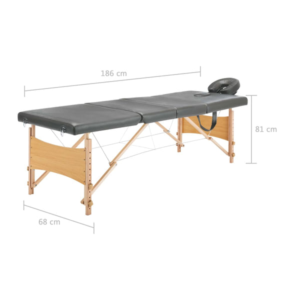 vidaXL 4-Zone Massage Table Wooden Frame Anthracite 186x68 cm